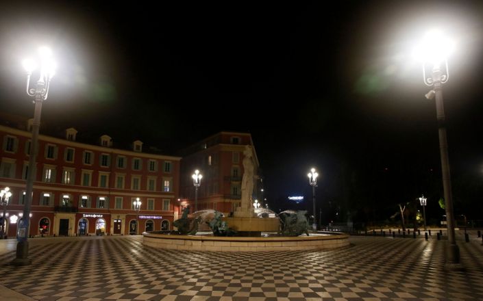 Deserted Massena place in Nice, France, after the curfew&nbsp; - Shutterstock